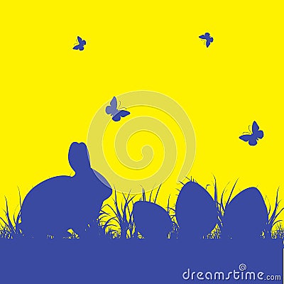Easter illustration on a yellow background.Siny Silhouette of a Vector Illustration