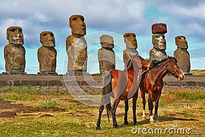 Easter Island horses Stock Photo