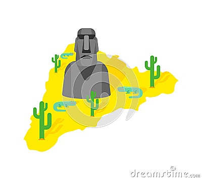 Easter Island Map And Moai Idol. Ancient Statues. Vector Illustration