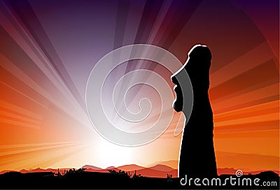 Easter Island Statue Moai In The Beams Of Sun Vector Illustration