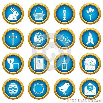 Easter items icons blue circle set Vector Illustration