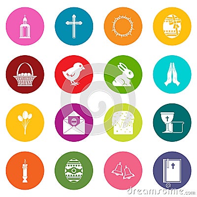 Easter items icons many colors set Vector Illustration