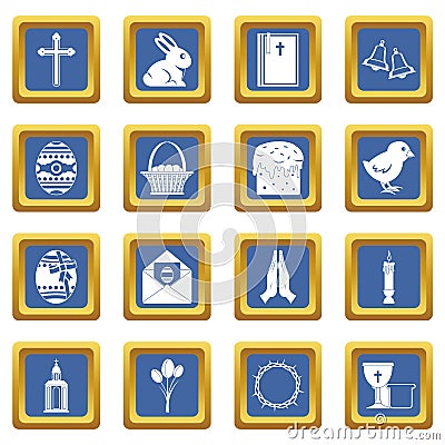 Easter items icons set blue Vector Illustration