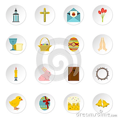 Easter items icons set in flat style Vector Illustration