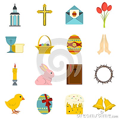 Easter items icons set in flat style Vector Illustration