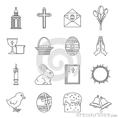 Easter items icons set, outline style Vector Illustration