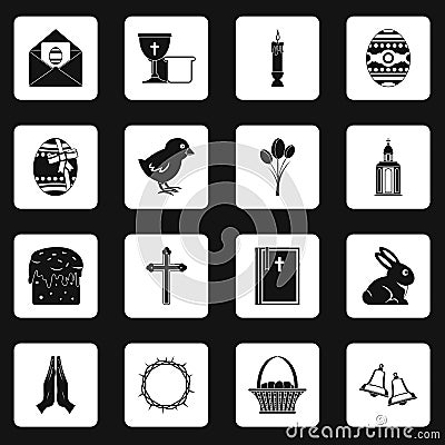 Easter items icons set squares vector Vector Illustration