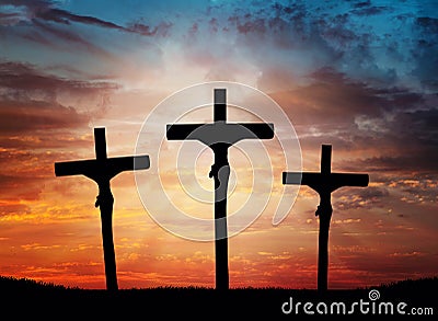 Easter, Jesus Christ cross dramatic sky, lighting Stock Photo