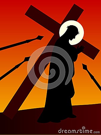 Easter - Jesus with the Cross Vector Illustration