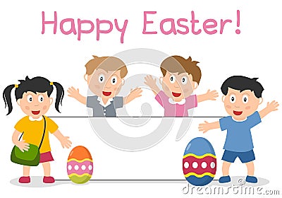 Easter Kids and Banner Vector Illustration