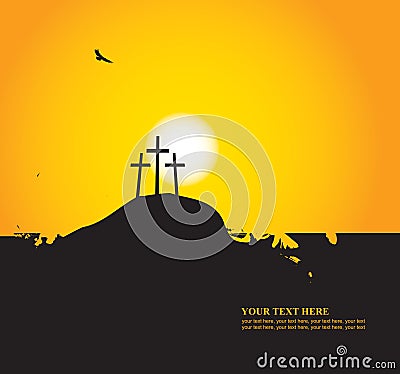 Easter landscape with Calvary and crosses Vector Illustration