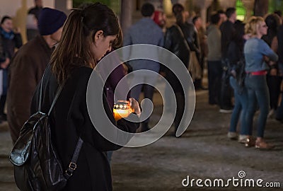 Easter Light procession at Bucharest Patriarchal Cathedral Editorial Stock Photo