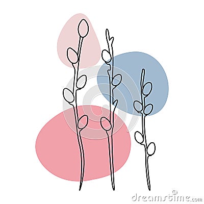 Easter line art with sprigs of willow Vector Illustration