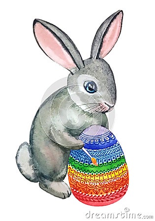 Easter little rabbit brush paint Easter egg Cartoon Illustration