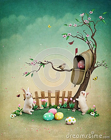 Easter mailbox Cartoon Illustration