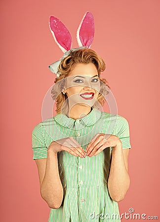 Easter, makeup, pinup party, girl in rabbit ears Stock Photo