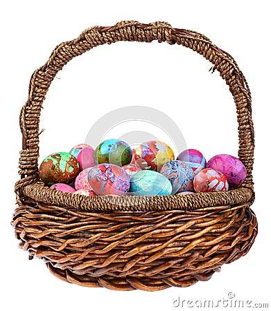 Easter Marble Eggs in Basket Stock Photo