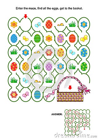 Easter maze game with basket Vector Illustration