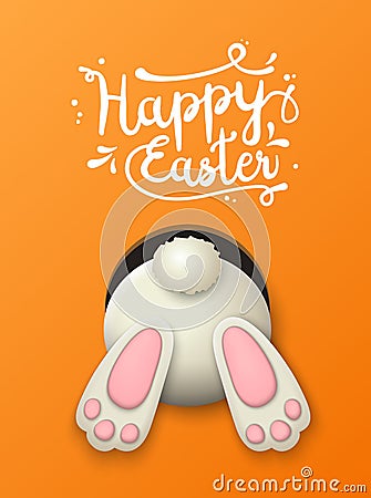 Easter motive, bunny bottom on orange background, illustration Vector Illustration