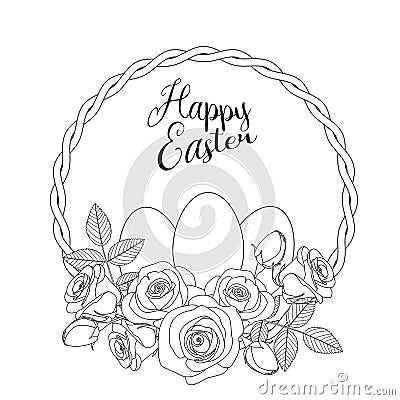 Easter motive with white eggs and roses, illustration Vector Illustration