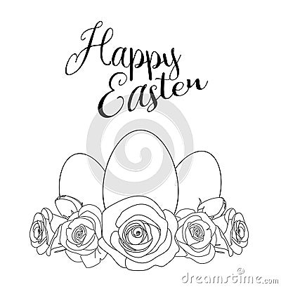 Easter motive with white eggs and roses, illustration Vector Illustration