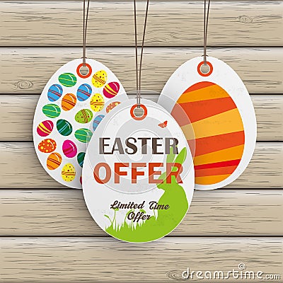 3 Easter Offer Price Sticker Wood Vector Illustration