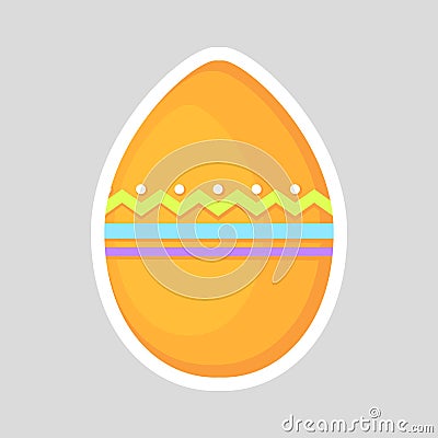 Easter orange egg icon isolated on a gray background with colored contrasting ornament of zig zag line and points. Stock Photo