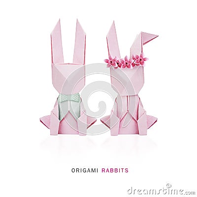 Easter origami couple rabbits Stock Photo