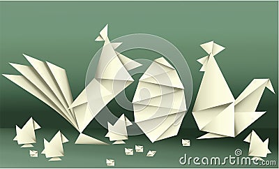 Easter origami decorations with holiday elements Vector Illustration