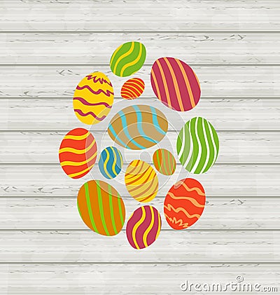 Easter ornamental eggs on wooden background Vector Illustration