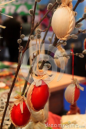 Easter painted red eggs Stock Photo