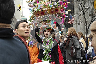 The Easter Parade in front of St. Patrick`s Cathedral on 5th ave Editorial Stock Photo