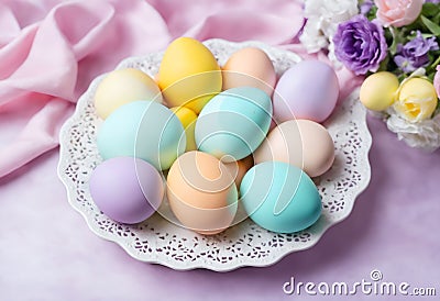 Easter pastel colored eggs Stock Photo