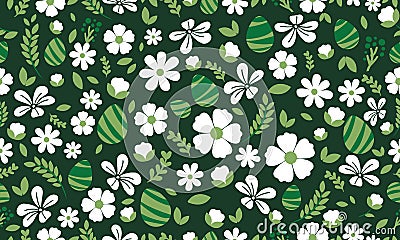 Easter pattern background, with simple leaf and flower drawing Vector Illustration