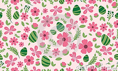 Easter pattern background, with simple leaf and flower drawing Vector Illustration