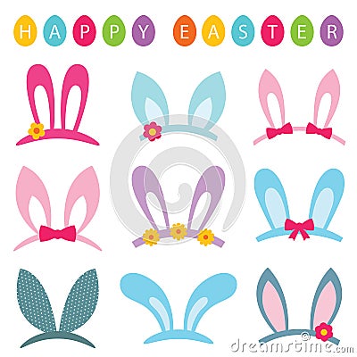 Easter photo booth props set bunny ears Vector Illustration