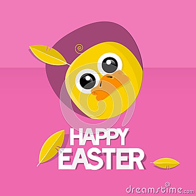 Easter Pink Background with Chicken Vector Illustration