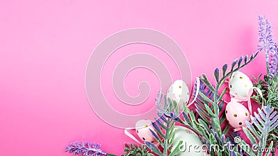 Easter pink background which Easter eggs . Stock Photo