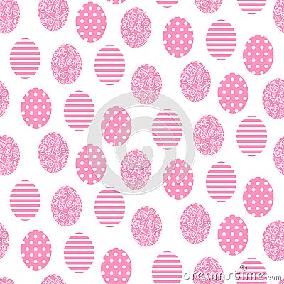 Easter pink and white cute egg seamless pattern. Vector Illustration