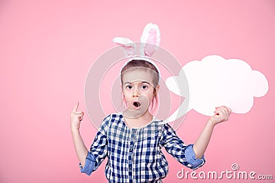 Easter portrait of a cute little girl with space for text Stock Photo