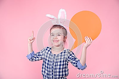 Easter portrait of a cute little girl with space for text Stock Photo