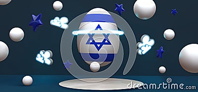 Easter poster and banner, Happy Easter Israel. Background with stars and balls. Egg colors flag Israel. 3D work and 3D image. copy Stock Photo