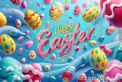 Easter poster and banner with painted Easter eggs with text happy Easter Stock Photo