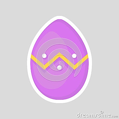 Easter purple egg on a gray background with colored contrasting ornament of zig zag line and points. Vector Illustration. Stock Photo