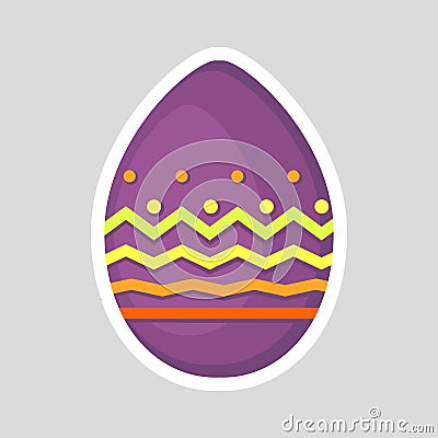 Easter purple egg icon isolated on a gray background with colored contrasting ornament of geometric line, zig zag and points. Stock Photo