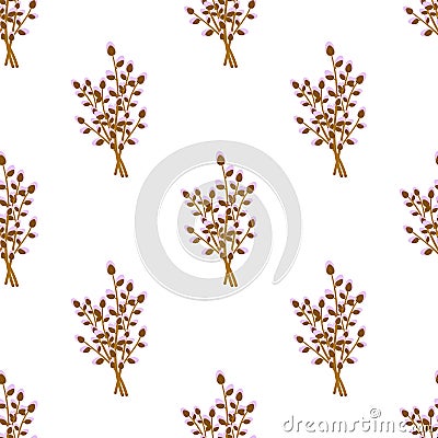 pussy willow branches seamless pattern Vector Illustration