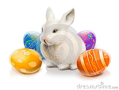 Easter rabbit with colored eggs Stock Photo