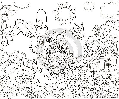 Bunny with a fancy Easter cake Vector Illustration