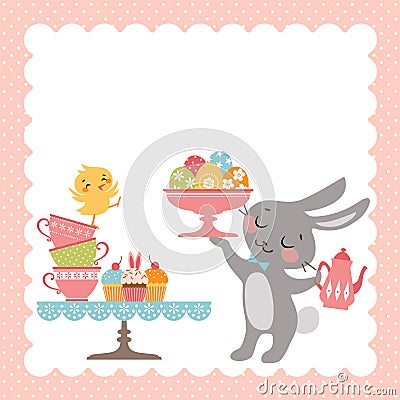 Easter rabbit tea party Vector Illustration