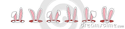 Easter rabbit vector icon, bunny in hole, cartoon ears set. Cute animal illustration Vector Illustration